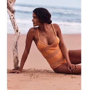 New Free People She Made Me Essential Babydoll One-Piece Swimsuit $249 Crochete